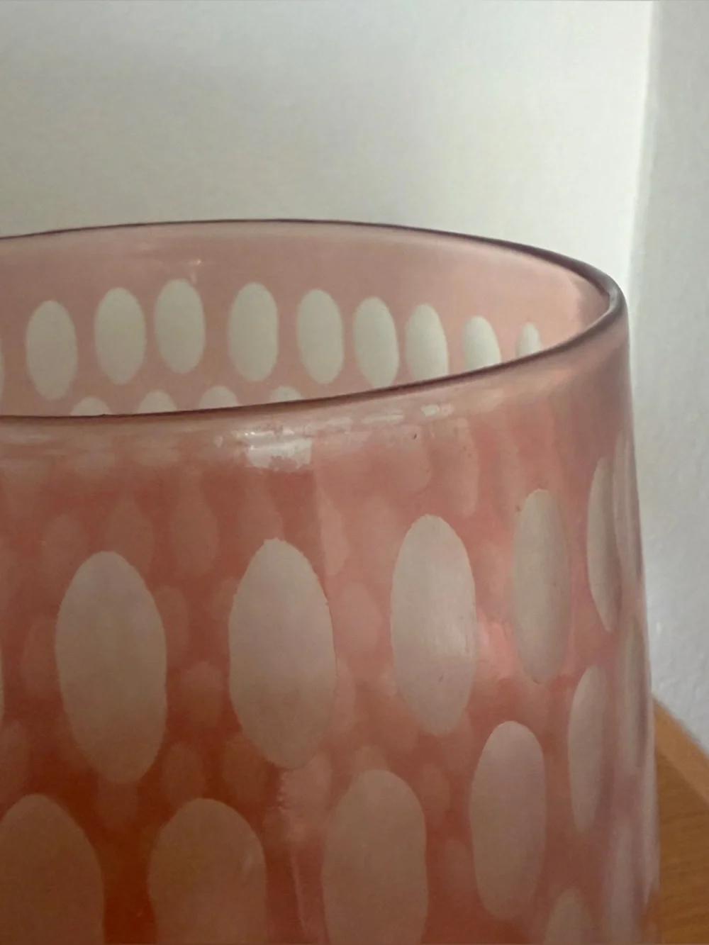 Anthropologie Etched Glass Thumbprint Pink Vase Decor MCM Boho Rose Floral SAFFY